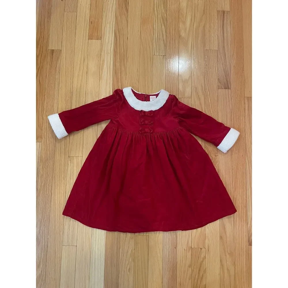 Santa Dress, Girls size 4T red courdoroy‎ with bows and boucle, lined